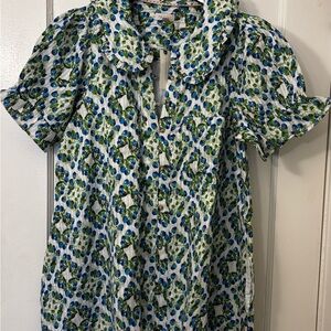 Anthropologie Blue and Green Floral Button-Up Top
